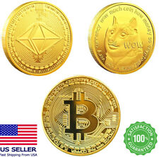 3Pcs Dogecoin bitcoin Ethereum ETH Coins Gold Commemorative Physical Crypto Coin picture