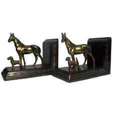 Vintage 40s Horse and Hound Brass Bookends Pair Weighted Bases Equestrian picture
