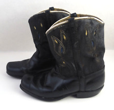Distressed  Leather  1950's Vintage Kids Cowboy Boots size 4/5 Black USA picture