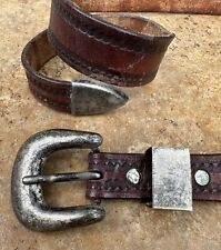 Mexico Sterling 925 Marked TR-70 Vtg. Ladies 1 Inch Leather Belt End Western picture
