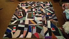 ANTIQUE Victorian HAND MADE EMBROIDERED CRAZY QUILT Blanket- BUGGY QUILT 84