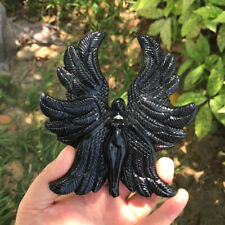 1pc Natural Hand Carved Obsidian Quartz Angel Skull Crystal Reiki Decor picture