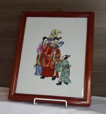 1930's Chinese Painted Tile. Original Frame-Vibrant colors-12