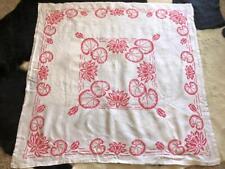 Vintage 1920's Art Nouveau Lilly Pad Red Embroidered Linen Tablecloth 46
