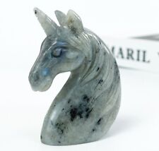 4 inches Unicorn Horse Head Labradorite Carved Natural Crystal Statue Reiki Gift picture