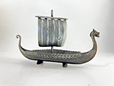 Vintage Metal NORGE Norwegian Viking Dragon Ship Sail Boat picture