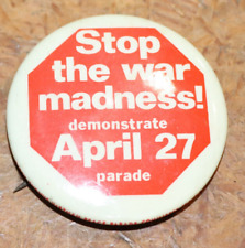 Vintage 1968 VIETNAM WAR PEACE PROTEST Pins Button STOP THE WAR MADNESS picture