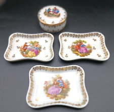 A FRENCH LIMOGES SET OF (3) SMALL JEWELRY PIN TRAY DISHES +(1) TRINKET BOX, vg picture