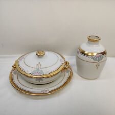  W.A.Pickard Hand Painted Gold Trim Art Deco Covered Bowl &Underplate & Bottle  picture
