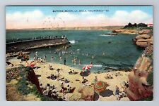 La Jolla CA-California, Aerial Of Bathing Beach, Antique Vintage c1943 Postcard picture