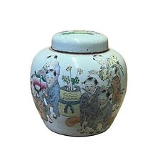 Oriental Distressed Marked Off White Kids Theme Porcelain Round Jar ws2611 picture
