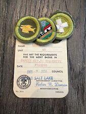 Vintage Boy Scouts 1956 Fishing, Safety, BSA Registration Card & Merit Badges picture
