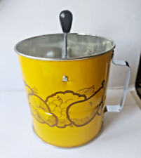 Vintage Androck Yellow Triple Screen Flour Sifter with Handle Veggie Pattern picture
