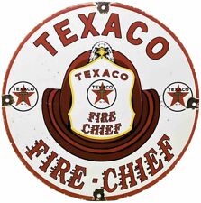 VINTAGE TEXACO FIRE CHIEF GASOLINE PORCELAIN SIGN MOTOR OIL GAS STATION PUMP picture