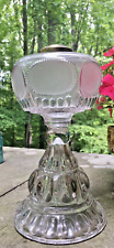 Antique Findlay Glass Kerosene Stand Lamp Eyewinker Thumbprint with Oval Window picture