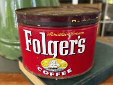 Vintage Folgers Ground Coffee Can With Lid 1 Lb 1959 Red Tin MCM 3” picture