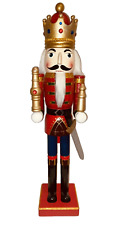 Christmas Wooden Nutcracker King with Jeweled Gold Crown & Sword 36 inches Tall picture