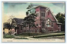 1909 Congregational Church Building Stairs Dirt Road Belle Plaine Iowa Postcard picture