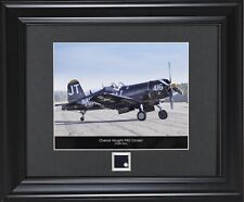 US Navy Chance Vought F4U Corsair Framed WW2 Print + Piece Airplane Metal Skin picture