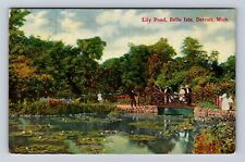 Detroit MI- Michigan, Lily Pond, Belle Isle, Antique, Vintage Souvenir Postcard picture