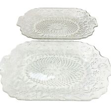 2 Vintage Rectangular Pressed Glass Trays Clear 11