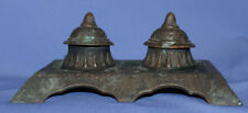 Antique Victorian Ornate Bronze Desk Inkwell With 2 Pots picture