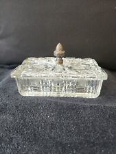 Vtg Lancaster Crystal Glass Cigarette Box Brass Acorn Finial Trinket Jewelry  picture
