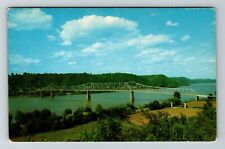 Madison IN-Indiana, Free Bridge Crossing Ohio River, Aerial, Vintage Postcard picture