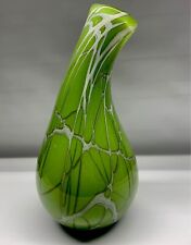 Vintage Murano  Blown Art Glass Vase Green White Crack Design 12” Rare Piece picture