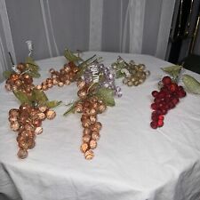 Lot 7 Vintage Lucite Acrylic Multifaceted Fake Grapes Sugared Leaves MCM 60’s picture