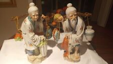 Vintage Pair Japanese Porcelain Figurines Man, Woman, Fish 15” Very detailed (M) picture