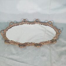 Antique Victorian Ornate Brass Rounded Rectangular Vanity Table Dresser Mirror picture