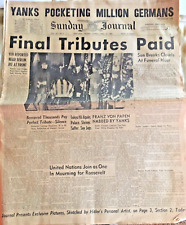 NEWSPAPER APRIL 15 1945 Oregon Journal.  FDR DIED, FINAL TRIBUTE  VOL XLI  NO 5 picture