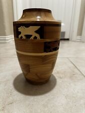 Rare Vase/planter -Two Carved Dogs Into Wood. picture