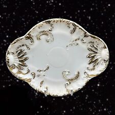Antique White Milk Glass Dresser Vanity Tray w Painted Embossed Gold Paint Large picture