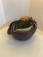 Vintage WMG Ceramic Basket Nesting Mixing Bowls With Handles Pour Lip Set Of 5 picture