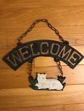 Vintage Hanging Cast Iron Cat Welcome Home Sign 9