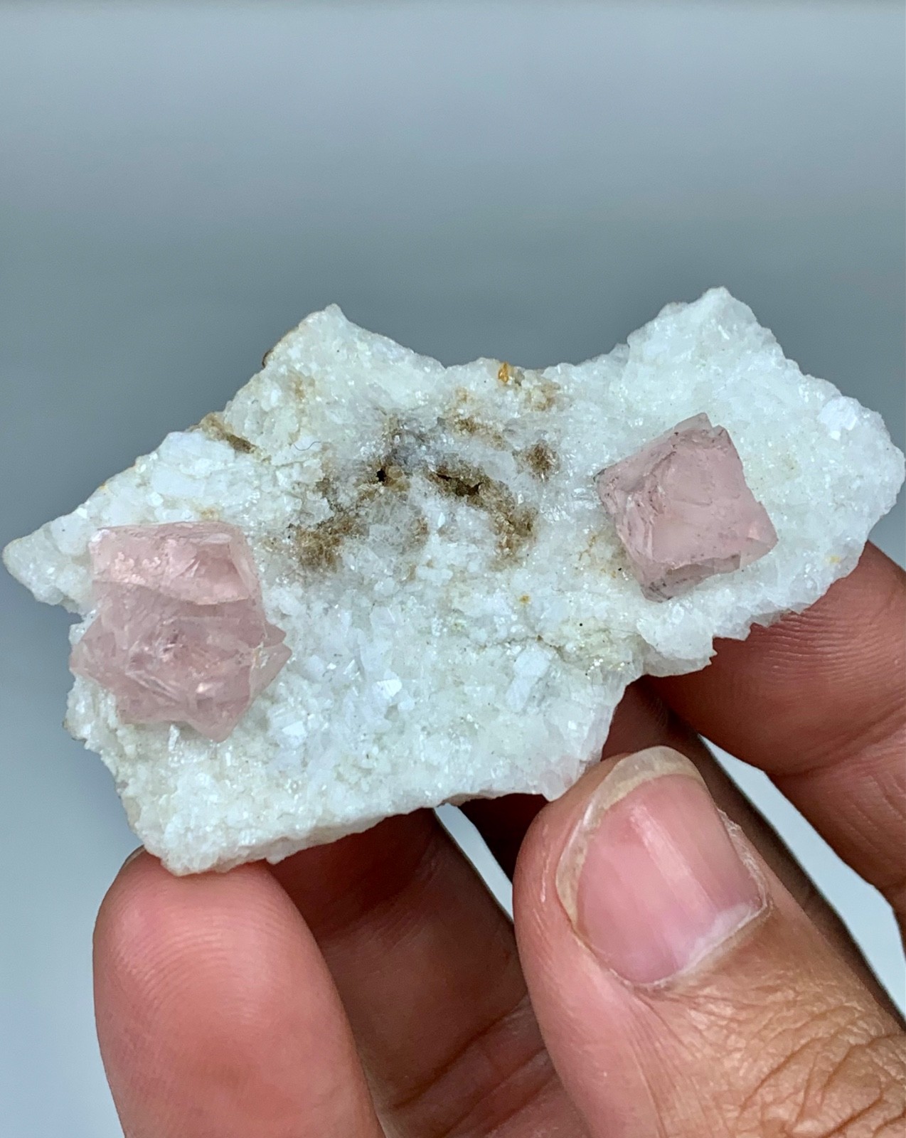 19g Natural Pink Pyramid Shape Fluorite Crystals Perched On It’s Matrix From Pak 19g Natural Pink Pyramid Shape Fluorite Crystals Perched On It’s Matrix From Pak