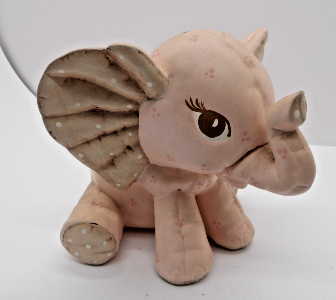 Vintage Pink Ceramic Elephant Baby Bank