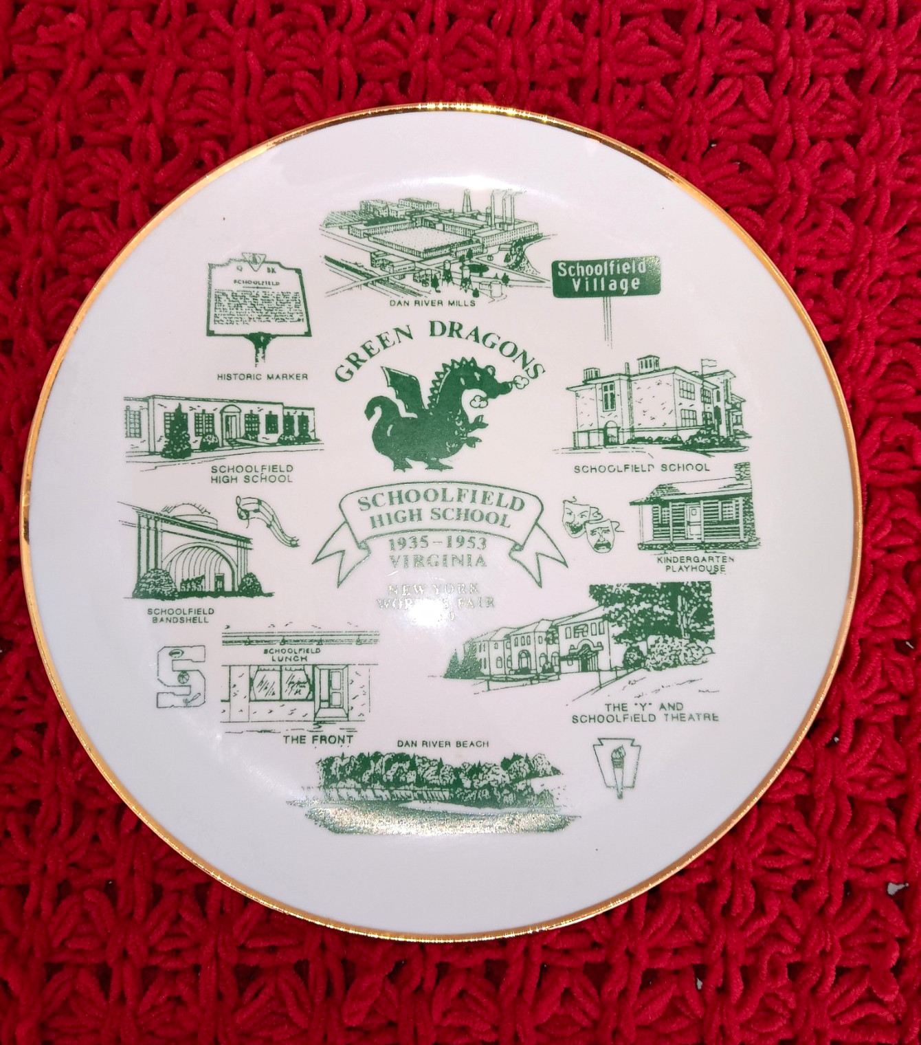 Antique High School Green Dragons Plate Gold Trim 1935-1953 USED- EXCELLENT Antique High School Green Dragons Plate Gold Trim 1935-1953 USED- EXCELLENT
