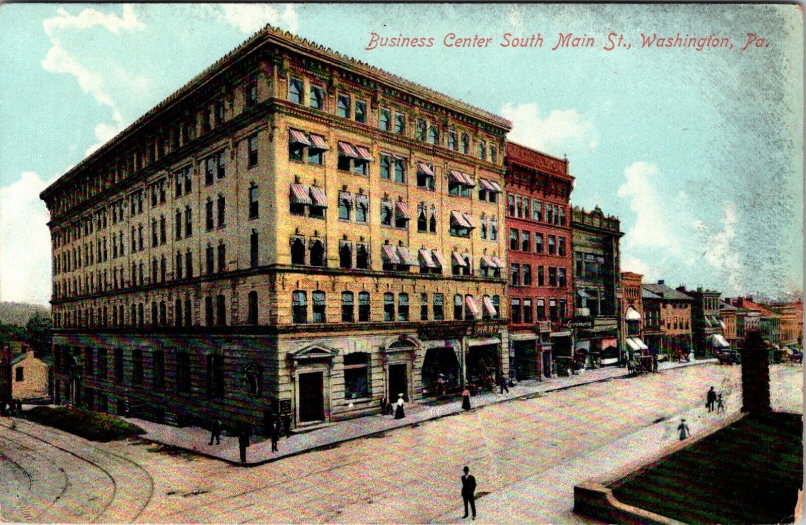 Washington, PA Business Center South Main Street 1909 Antique Postcard I313