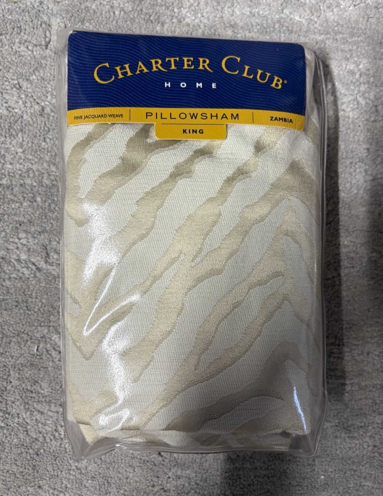 VTG CHARTER CLUB HOME Pillow Sham King Jacquard Weave Cream Tiger Stripe Design VTG CHARTER CLUB HOME Pillow Sham King Jacquard Weave Cream Tiger Stripe Design
