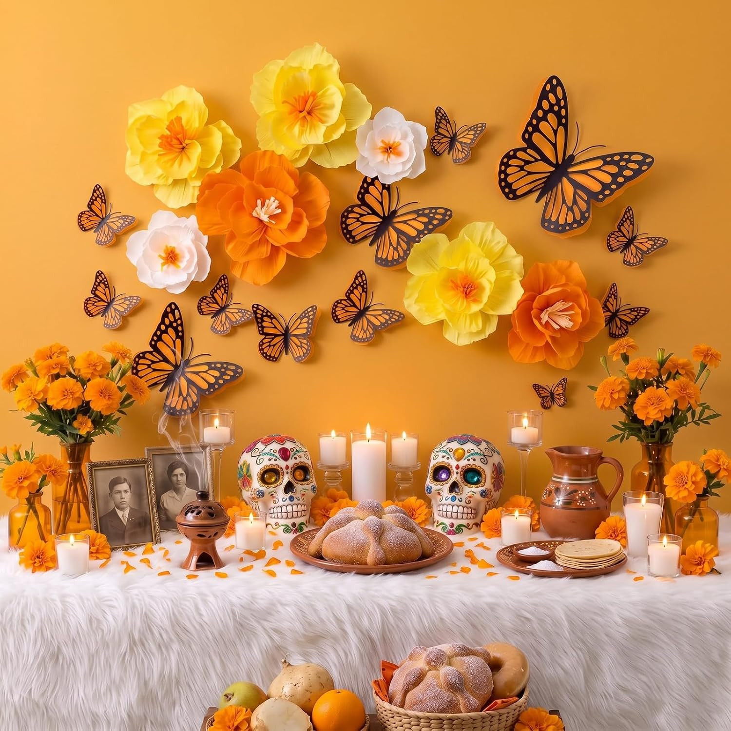 22 Pcs Day of the Dead Large Monarch Butterfly Decor, Orange, Black