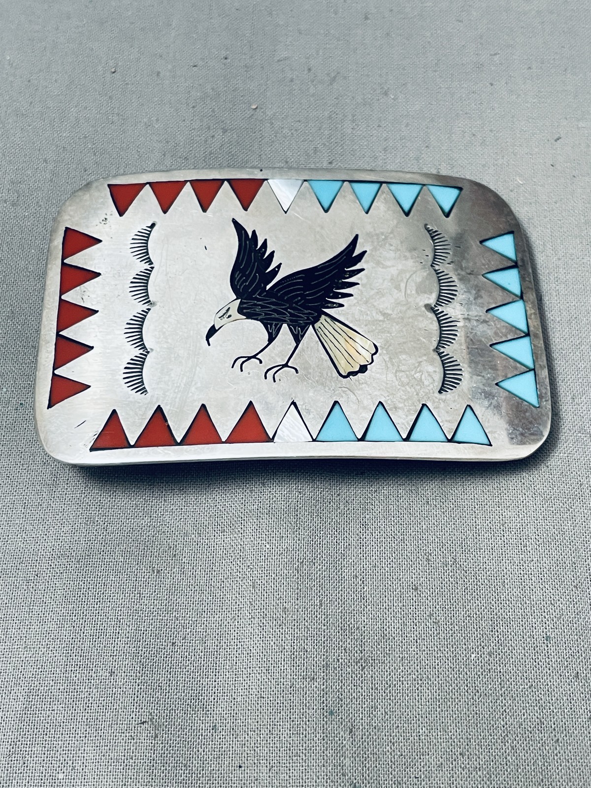 MARVELOUS VINTAGE NAVAJO SLEEPING BEAUTY TURQUOISE STERLING SILVER BUCKLE
