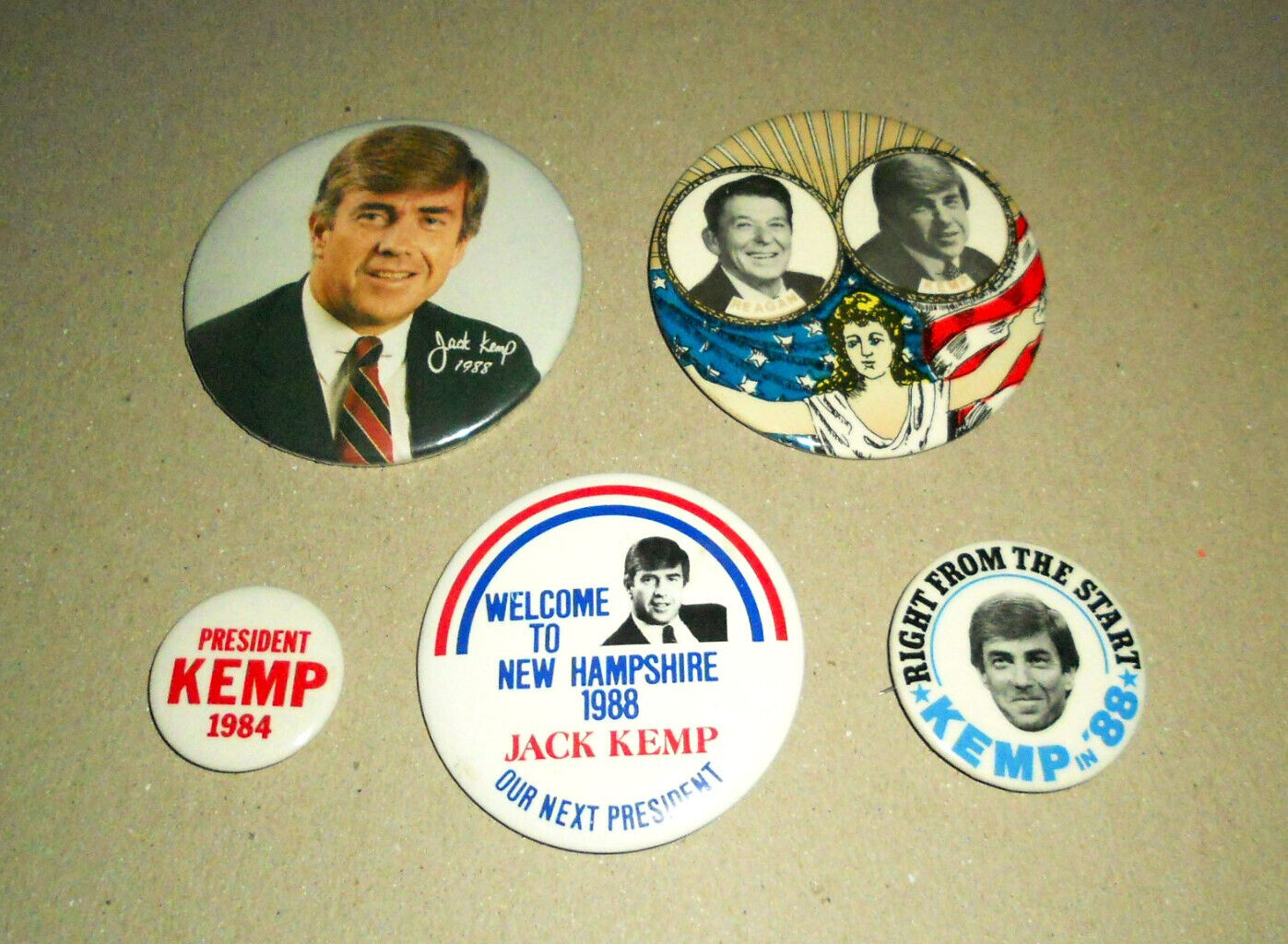 Lot Of Five--Jack Kemp 1988 Presidential Campaign Buttons--Nice Condition-