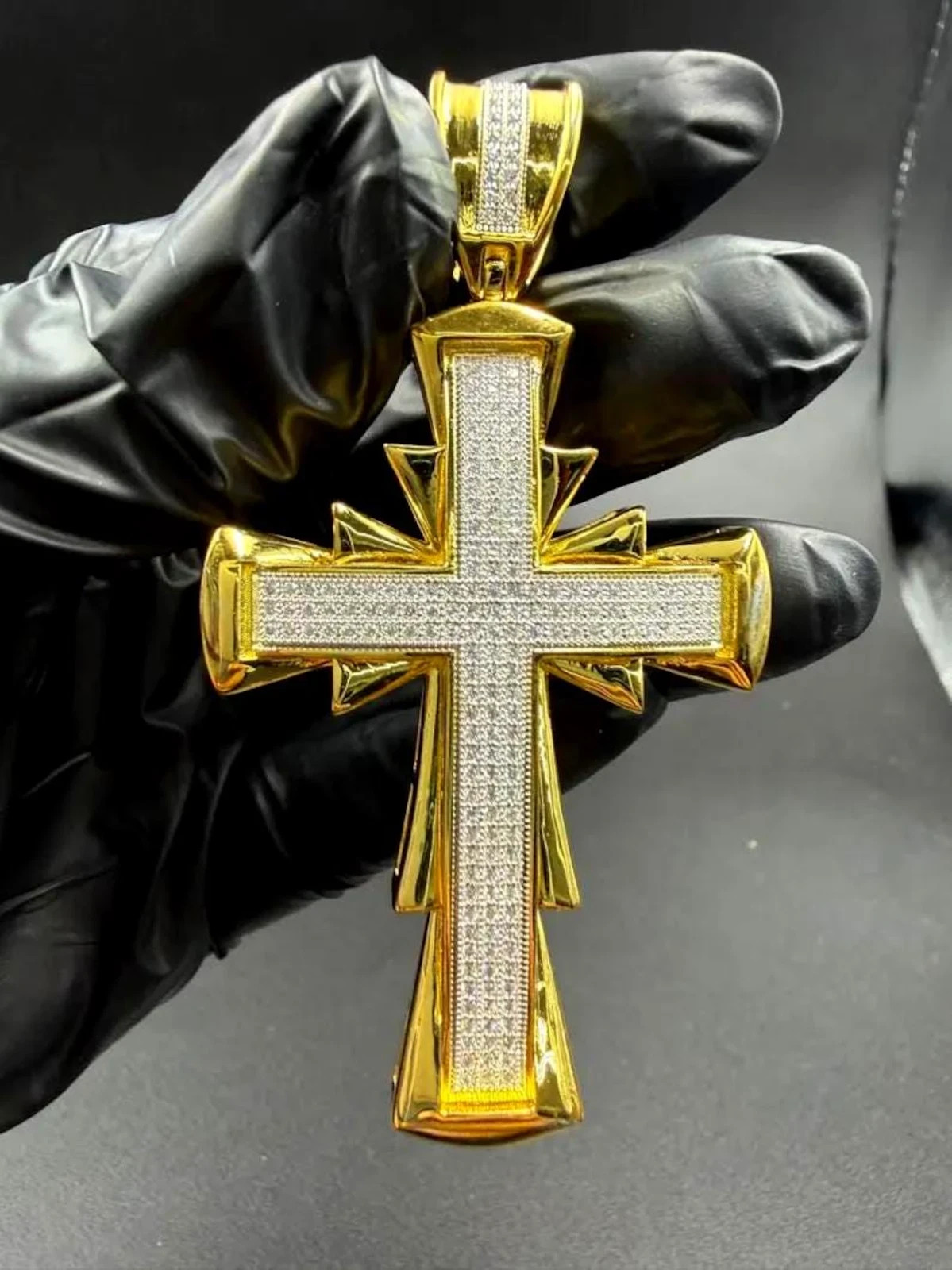 Iced Out Diamond Cross Pendant Only In 14k Yellow Gold Plated For Men's Jewelry