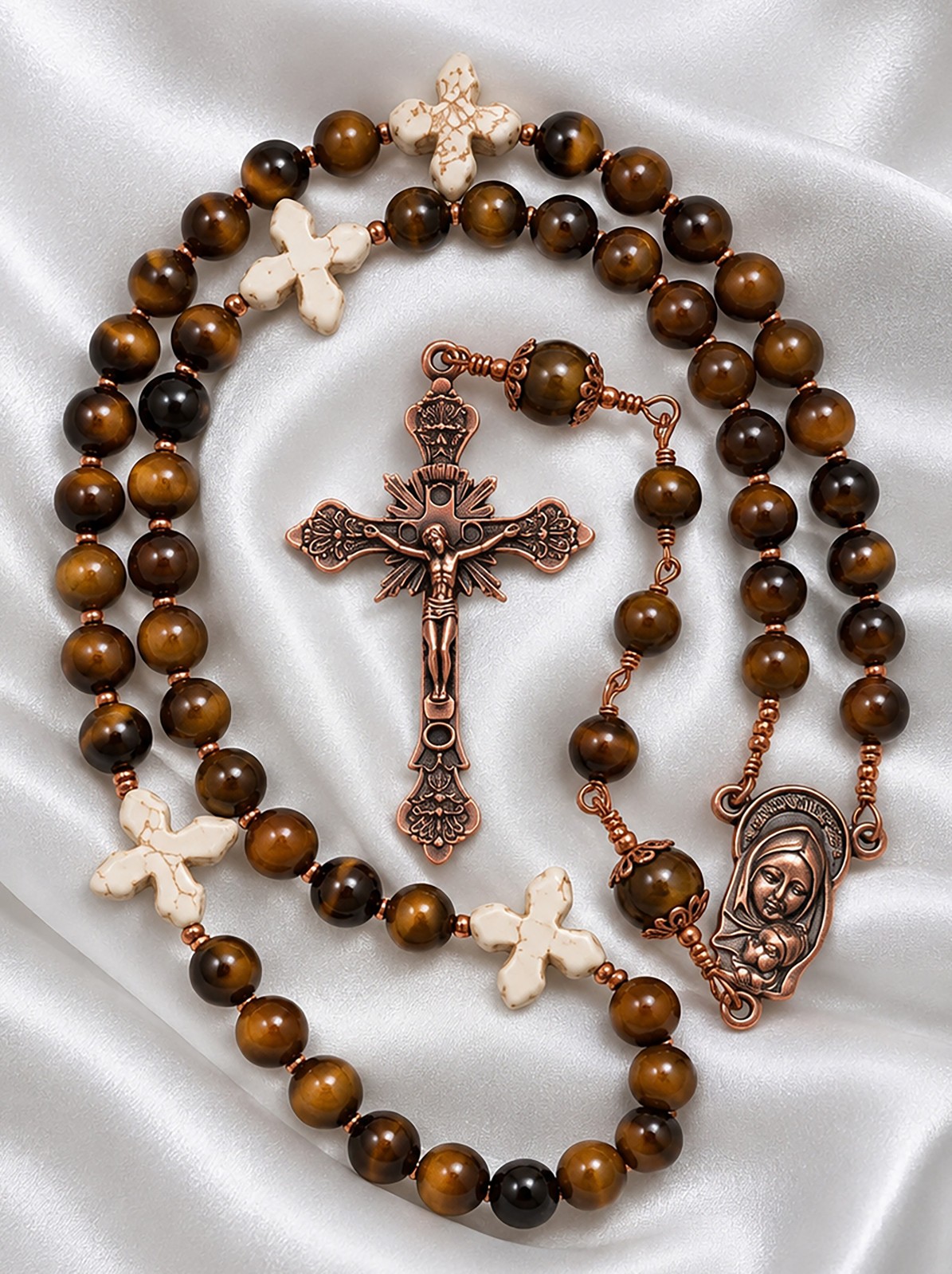 Handmade Catholic Rosary, Tiger Eye Beads and Copper Crucifix Handmade Catholic Rosary, Tiger Eye Beads and Copper Crucifix