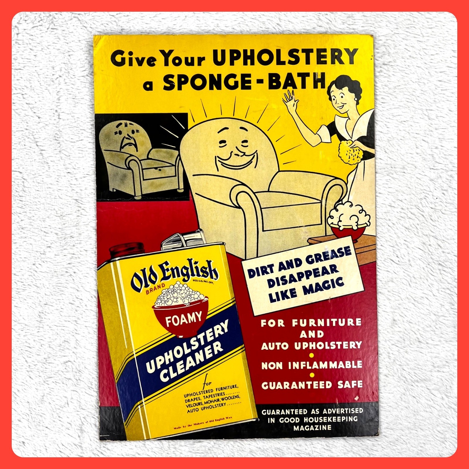 1940s Old English Cleaner Vintage Advertising Sign 17\