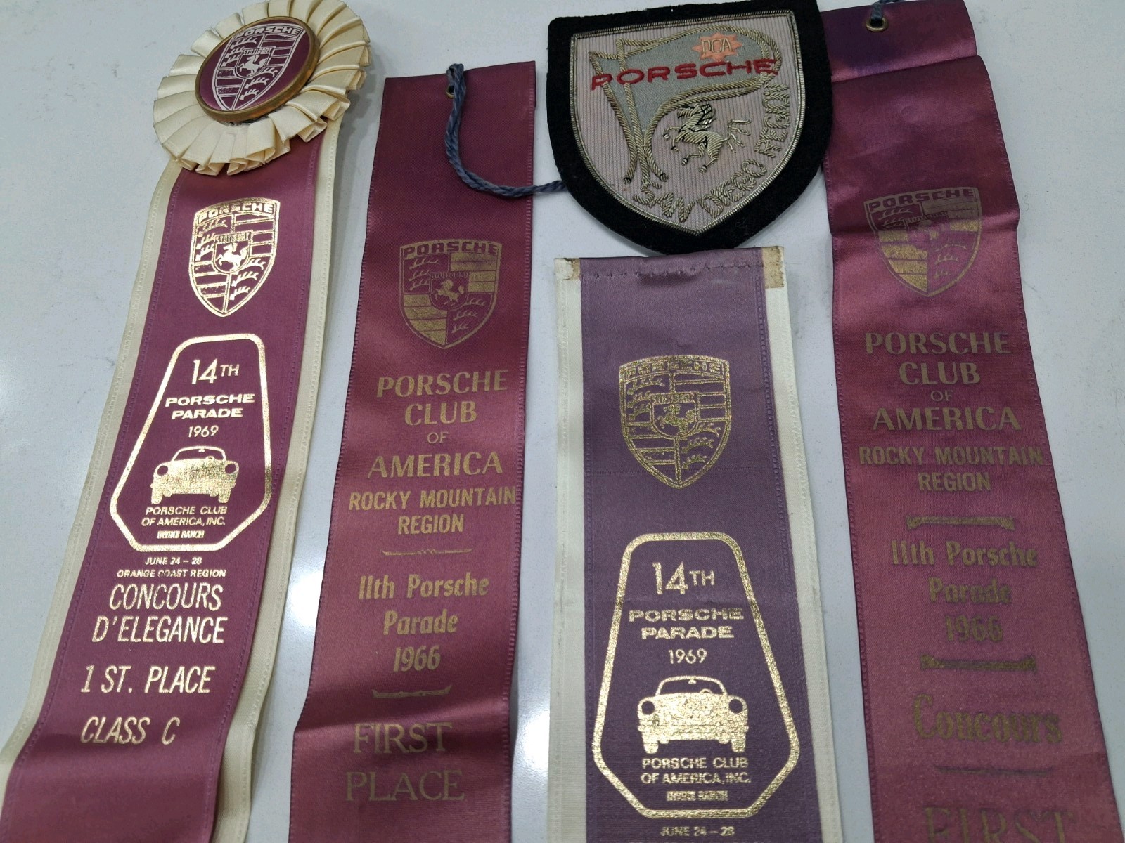 Vintage 1960s Porsche Parade Ribbon & Patch Lot - Dick Barbour Collection PCA