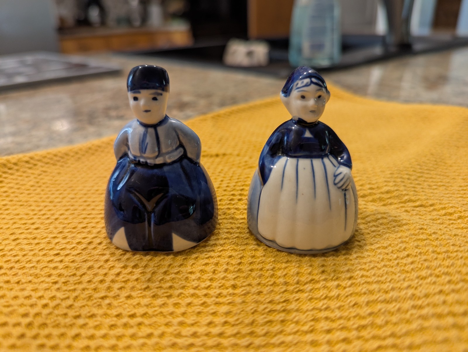 Vintage Hand Painted Delft Boy & Girl Porcelain Bell Figurines Pair Holland Blue Vintage Hand Painted Delft Boy & Girl Porcelain Bell Figurines Pair Holland Blue